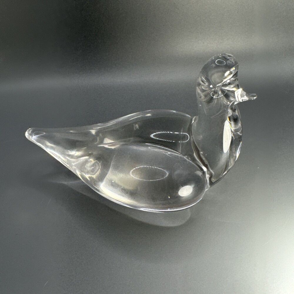 Hand Blown Clear Crystal Art Glass Dove Love Bird Figurine 6” Long Read